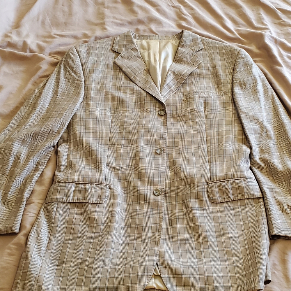 Giovanni 3 Button ~50L~ Ermenegildo Zegna Fabric Cashmere/Silk Tan/cream Plaid